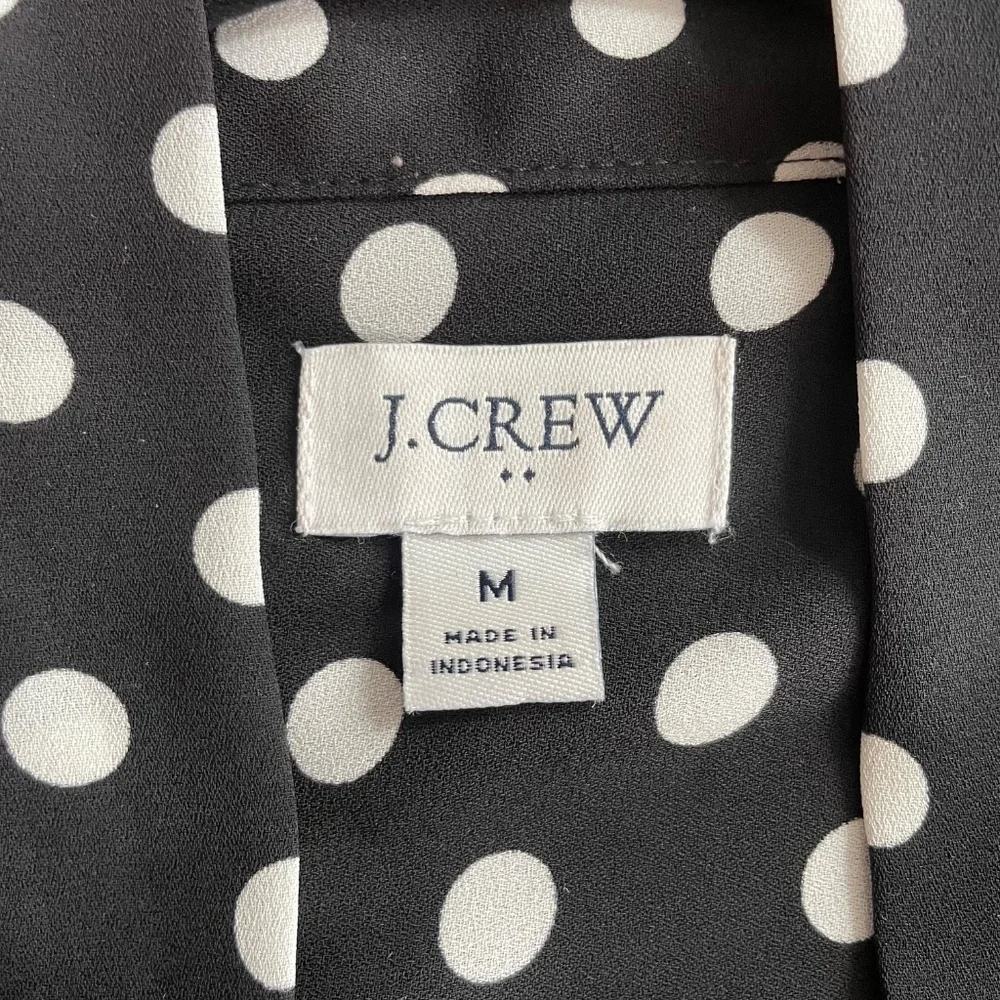 J. CREW Polka Dot Bow Neck Tie Blouse Top Puff Sleeve Button Front Country Club